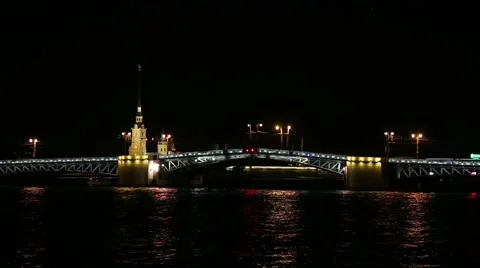 Palace Bridge Drawning (Dvortsoviy), St. Petersburg, Russia (Timelapse) Stock Footage 55204554