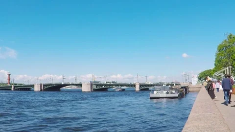 Palace Bridge over Neva river in  St -Petersburg of Russia. Stock Footage 80441225