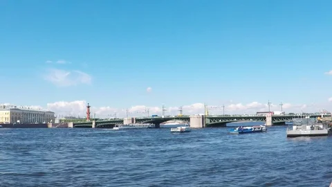 Palace Bridge over Neva river in  St -Petersburg of Russia. Stock Footage 80441230