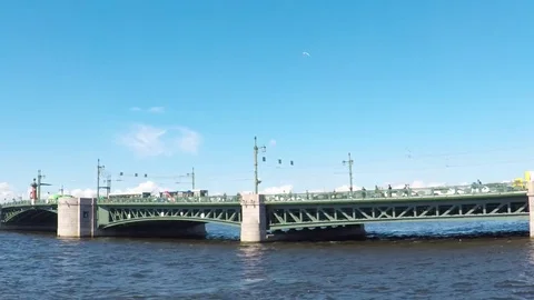 Palace Bridge over Neva river in  St -Petersburg of Russia. Stock Footage 80441279