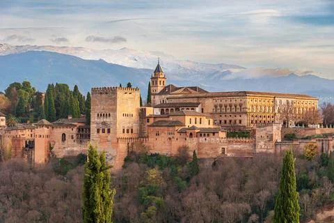Palace of Carlos V in the Arab complex of the Alhambra in Granada, with Sie.. Stock Photos