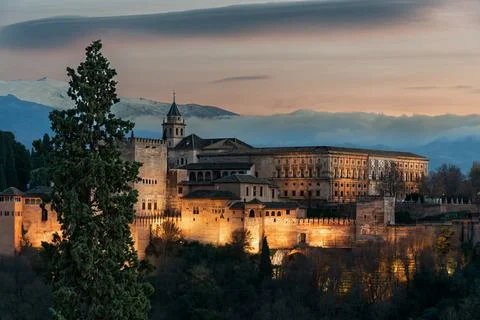 Palace of Carlos V in the Arab complex of the Alhambra in Granada, with Sie.. Stock Photos