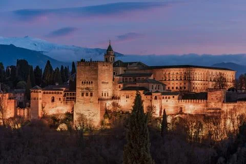 Palace of Carlos V in the Arab complex of the Alhambra in Granada with its .. Stock Photos