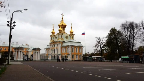 The Palace Church of the Holy Apostles Peter and Paul in Petergof Stock Footage