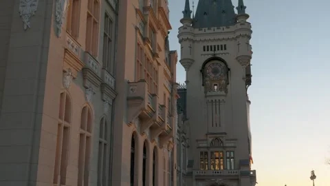 Palace of Culture Clock Tower at Sunset in Iasi Romania 스톡 동영상 332064989