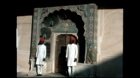 Palace Guards by Decorated Gate Stock Footage 276293235