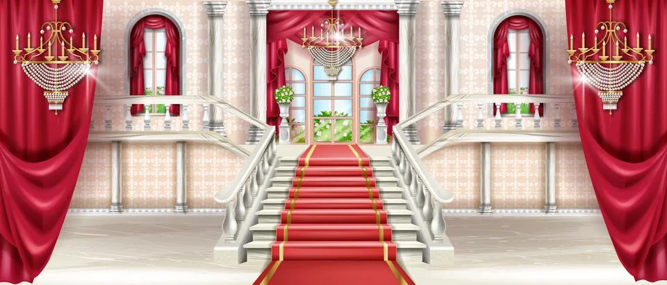 Palace interior background, vector castle ballroom hall, medieval room Stock Illustration
