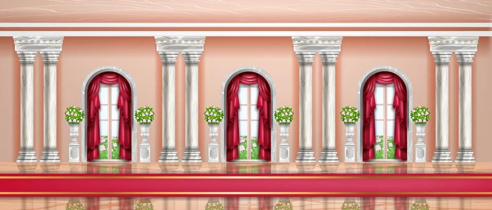 Palace interior vector background, castle royal hall, dance ballroom Illustrazione stock