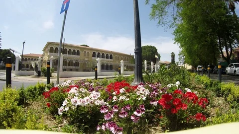 Palace Low Angle Timelapse Shot. Archbishop Palace Nicosia Stock Footage 100145220