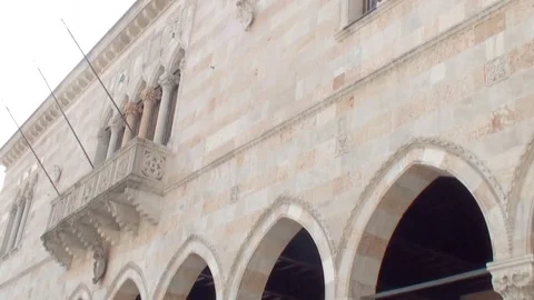 Palace of marble with arches, statues, columns, balconies of Roman architecture Stock Footage 78702736