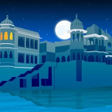 Palace, moonlight, fort Illustrazione stock
