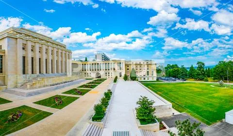 Palace of Nations building - seat of the United nations - in Geneva, Switzerl Stock Photos