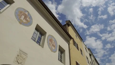 Palace in pedestrian zone of Brunico Stock Footage 79683659