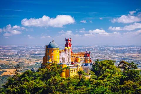 Palace of Pena in Sintra. Lisbon, Portugal. Travel Europe, holidays in Port.. Stock Photos