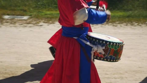 Palace red guards drum hit musical instrument ceremony Stock Footage 231202718