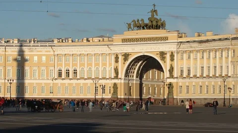 Palace Square and The General staff in the sunset in the summer Stock Footage 84131135