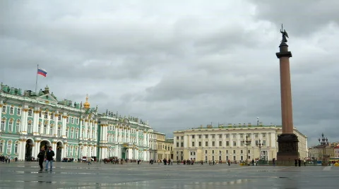 Palace square in cloudy day, St. Petersburg Stock Footage 850341