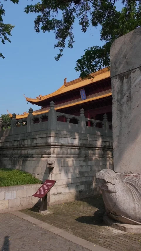 Palace Style Hall With A Large Stone Stele In The Foreground Stock Footage 346385468