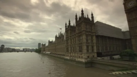 Palace of Westminster, Big Ben on River Thames, London England Stock Footage 311939364