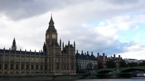 Palace of Westminster from the Thames river Stock Footage 69279087