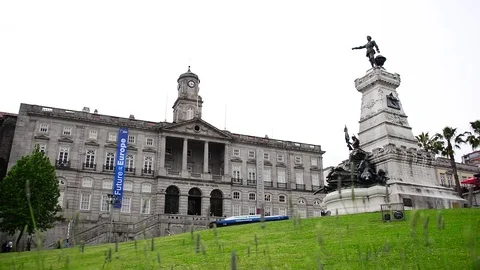 Palacio da Bolsa, Stock Exchange Palace, Porto, Portugal, Henry Infante Monument Stock Footage 75820996