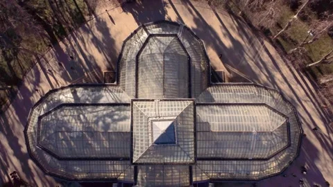 Palacio de Cristal in Retiro Park, Madrid - 4K Drone Footage Stock Footage 296326153