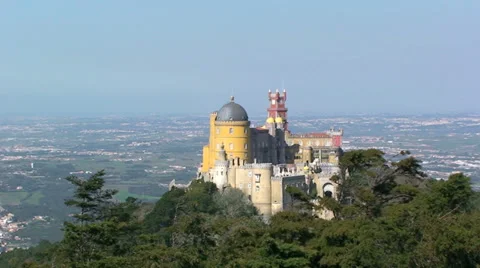 Palacio de Pena on the mountain Stock Footage 33313107