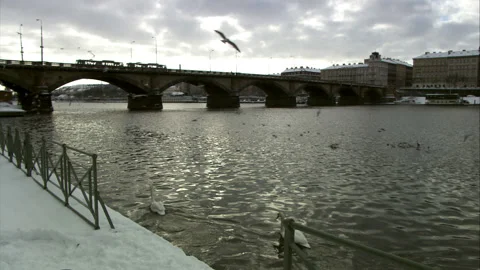 Palacky Bridge one of the oldest functioning bridges over Vltava river in Prague 動画素材 130403976