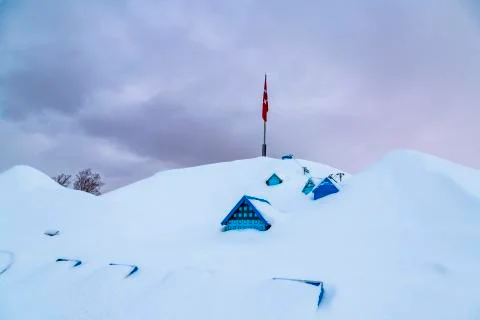 Paladoken ski resort representative with small house in Erzurum Stock Photos