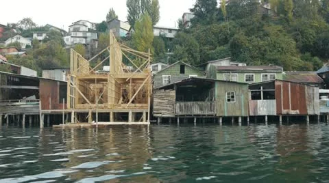 Palafitos in Chiloe, Chile Stock Footage 12453649