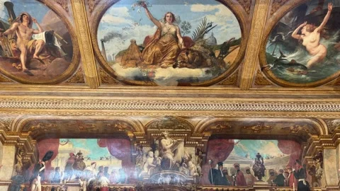 Palais Bourbon ceiling frescoes representing law and political allegories in Stock Footage 336611667