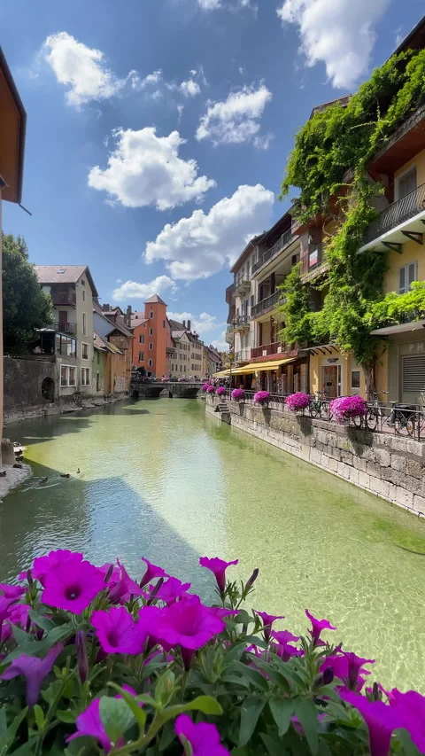 Palais de l'Ile View along Thiou Canal in Annecy Vídeos de archivo 344296355
