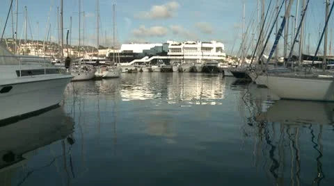 Palais des Festivals + Harbor Stock Footage 10589117