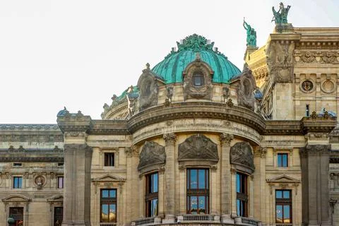 Palais Garnier architecture details in Paris, France, featuring the iconic .. Stock Photos