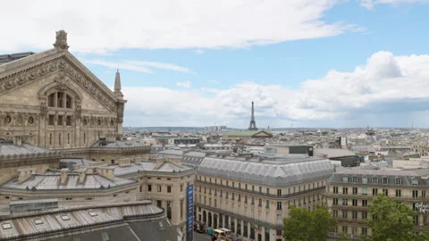 Palais Garnier Opera House with Distant Eiffel Tower, Paris - High Angle 動画素材 337053396