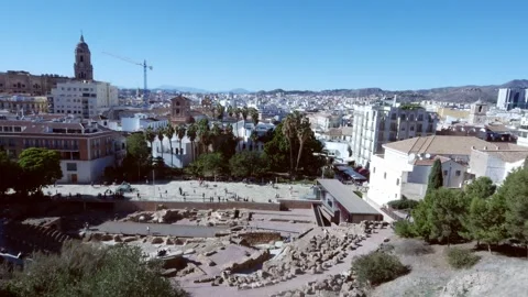 Palatial fortification and the roman theater in Malaga, Spain Stock Footage 258786154