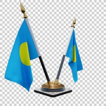Palau 3d illustration flag on pole. Wood flagpole Stock Illustration