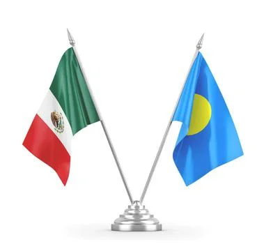 Palau and Mexico table flags isolated on white 3D rendering Stock Illustration