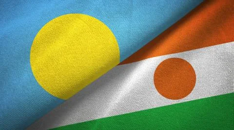 Palau and Niger two flags textile cloth, fabric texture Stock Illustration