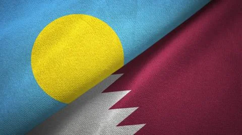 Palau and Qatar two flags textile cloth, fabric texture Stock Illustration