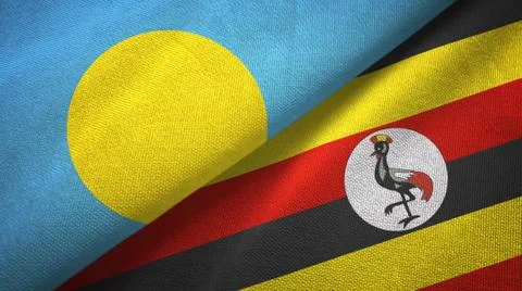 Palau and Uganda two flags textile cloth, fabric texture Stock-Illustration