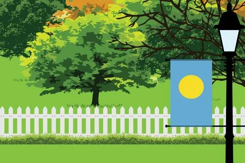 Palau Day Trees Lamp Vector Illustration Stock Illustration
