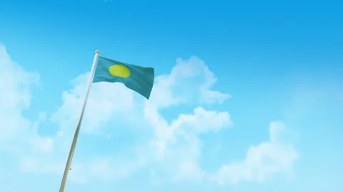 Palau Flag 3D Render Animation with Fighter Jets Formation in Blue Sky Vídeo Stock 332309745