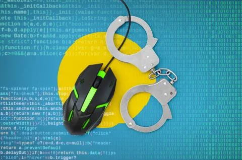 Palau flag  and handcuffed computer mouse. Combating computer crime, hackers  Stock-Fotos