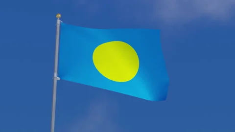 Palau flag attached to a pole and flying in the wind Stock Footage 136681368
