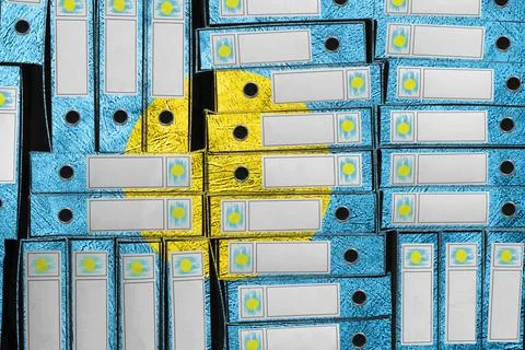 Palau Flag Colors Folder Stack, Bureaucracy and Government Administration 写真素材