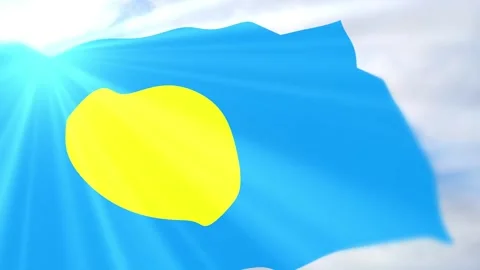 Palau Flag Seamless Loop 4k 60fps on Sky Background Stock Footage 340619428