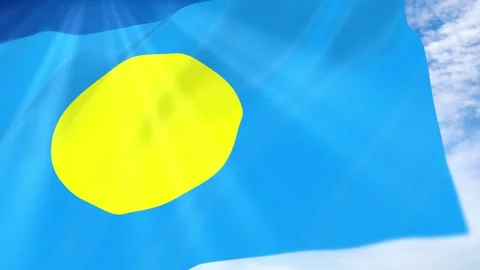 Palau Flag Seamless Loop 4k 60fps on Sky Background Stock Footage 341676084