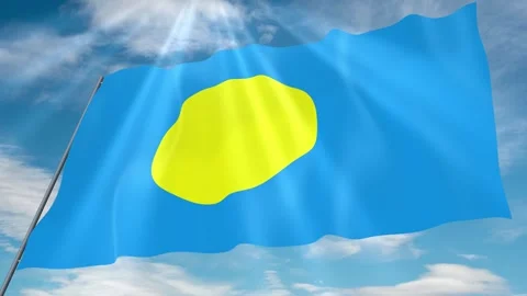 Palau Flag Seamless Loop 4k 60fps on Sky Background Stock Footage 341762903