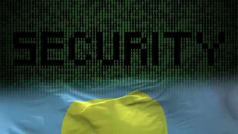 Palau flag - Waving flag on matrix binary code background Stock Footage 321422482